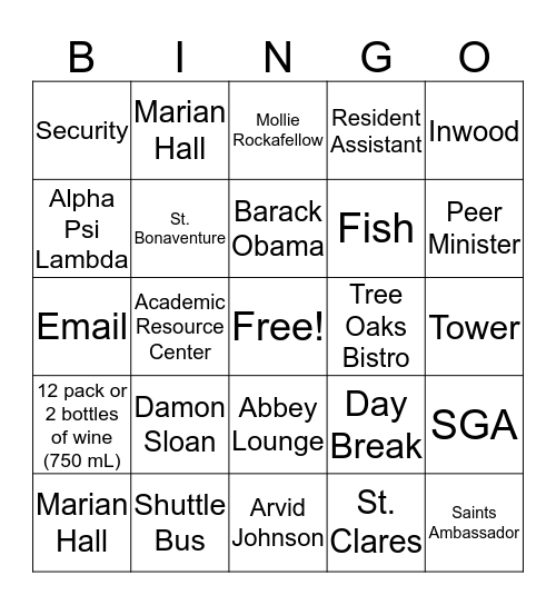 USF Bingo Card