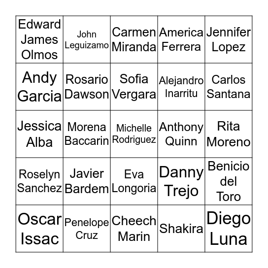 Famous Latinos  Bingo Card