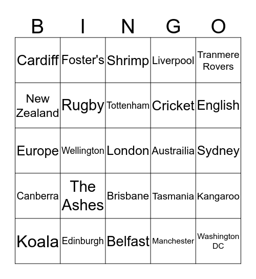 Friday Bingo Card