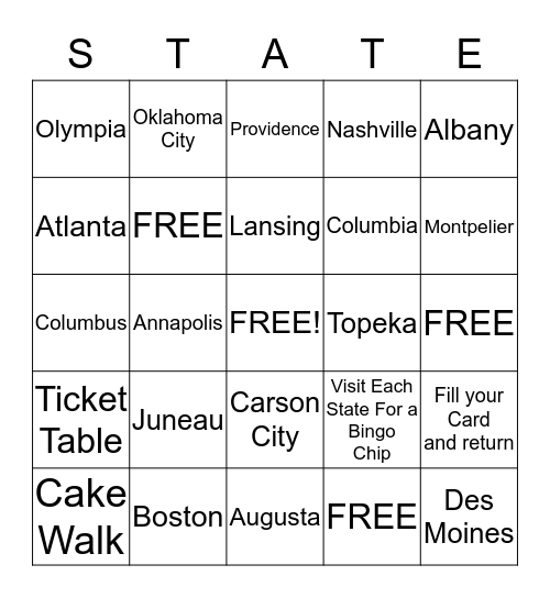 State Bazaar Bingo Card
