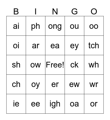 Special Sounds Bingo Card