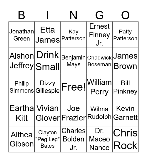 Famous African Americans Bingo Card