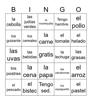 Food vocab 3B words Bingo Card