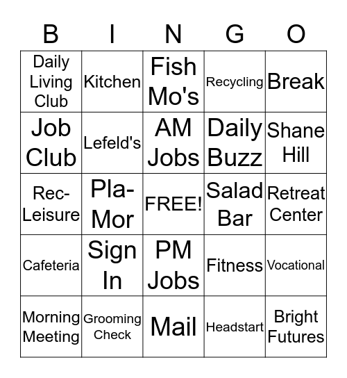Schedule Bingo Card