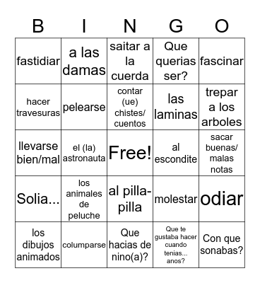 Espanol Capitulo VI Vocabulario I Bingo Card