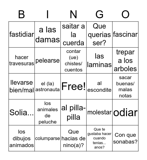 Espanol Capitulo VI Vocabulario I Bingo Card