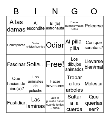 Likes and Dislikes Bingo Card