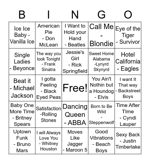 Music Bingo Card