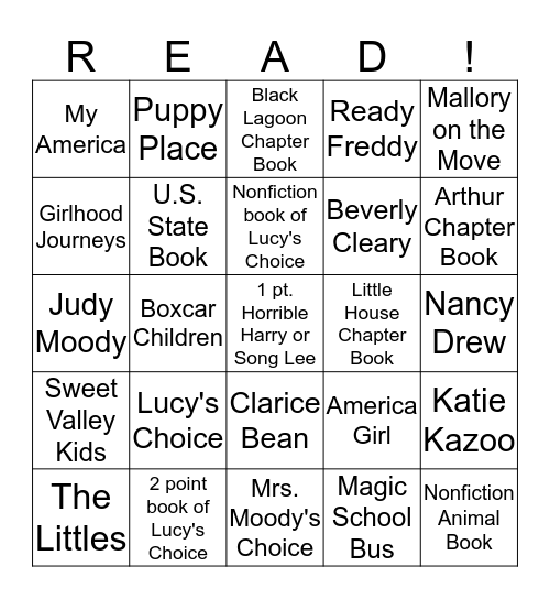 Lucy's Reading BINGO Card