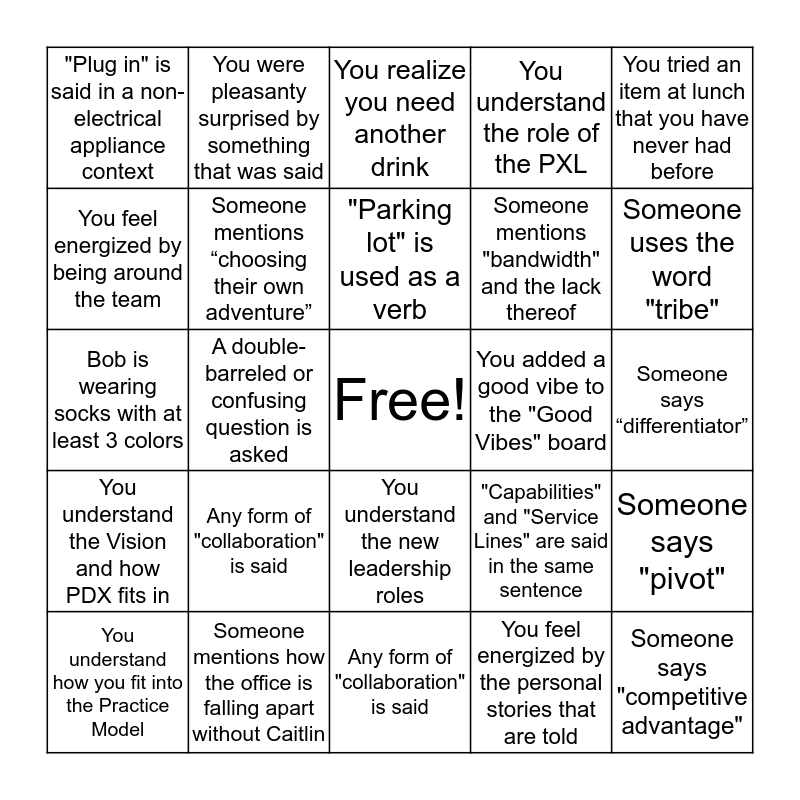 Kickoff Bingo Card