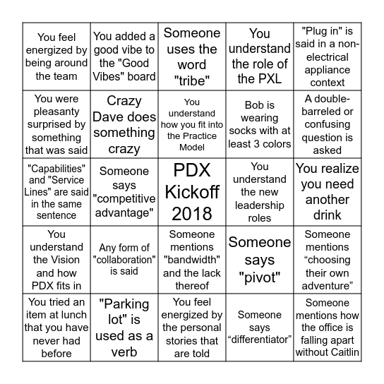 Kickoff Bingo Card