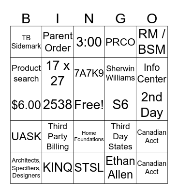 Residential Samples Bingo Round 1 Bingo Card