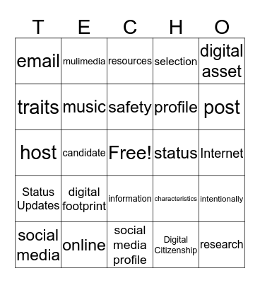 Dig Cit -Unit 3  Online Safety: Lesson 1 Bingo Card