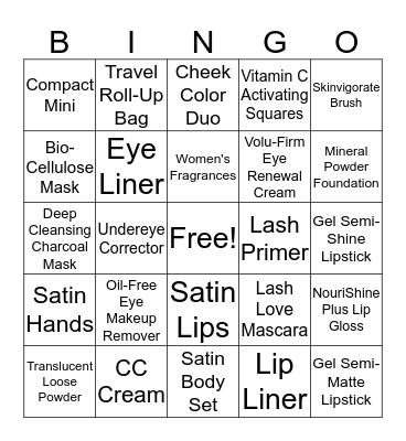 Mary Kay Bingo Card