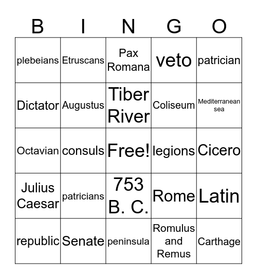 ROME Bingo Card