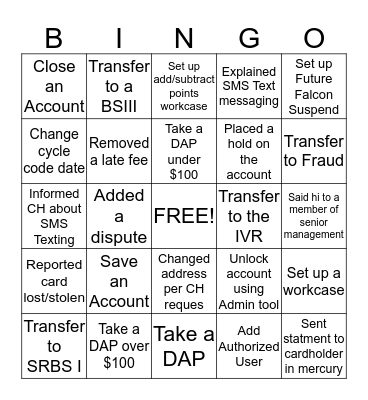 Customer Care New Hire Bingo Card