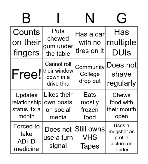 Loser Bingo  Bingo Card