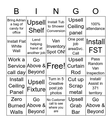 Installer Bingo Card