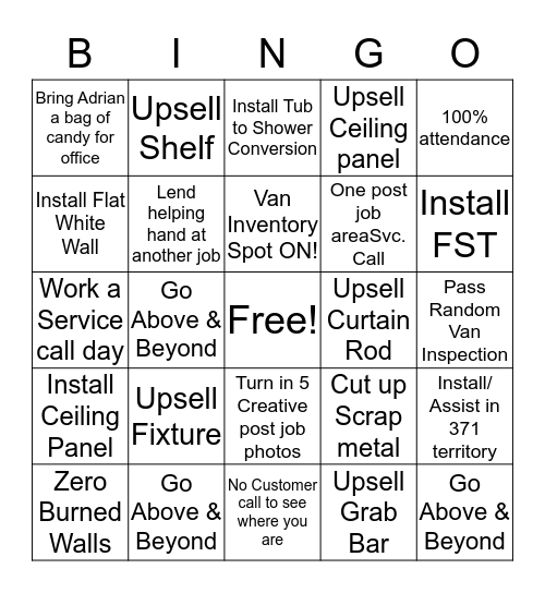 Installer Bingo Card
