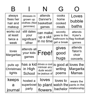 mom Bingo Card