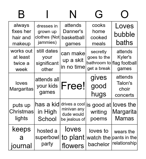 mom Bingo Card