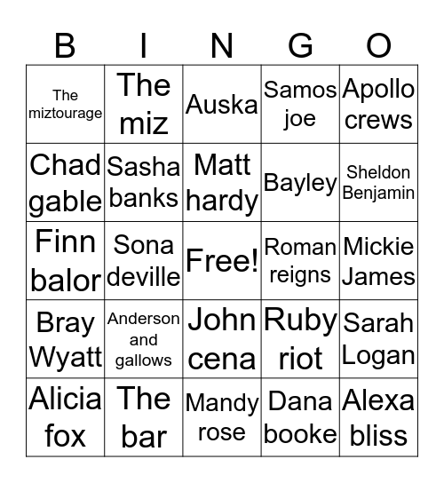 Elimination chamber bingo  Bingo Card