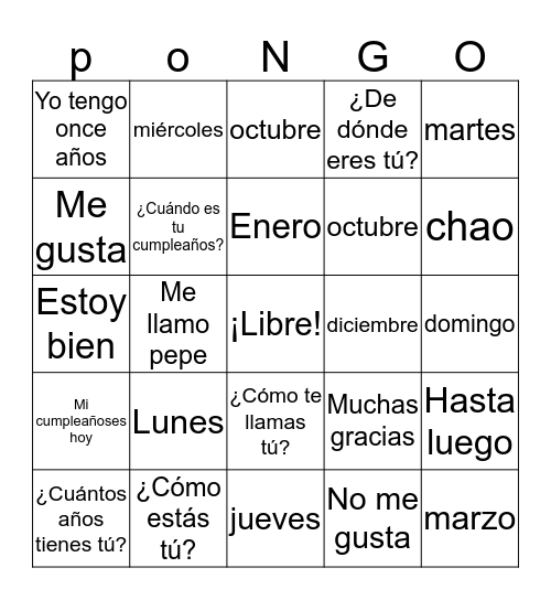 Bingo Mixto Bingo Card