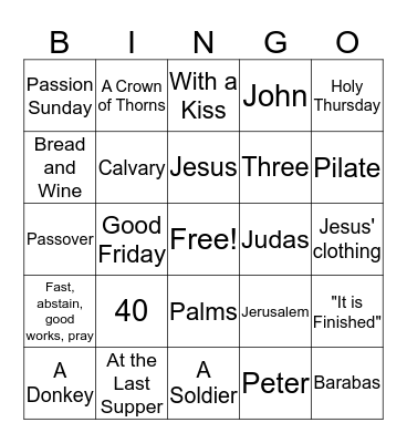 Celebrating Lent Bingo Card