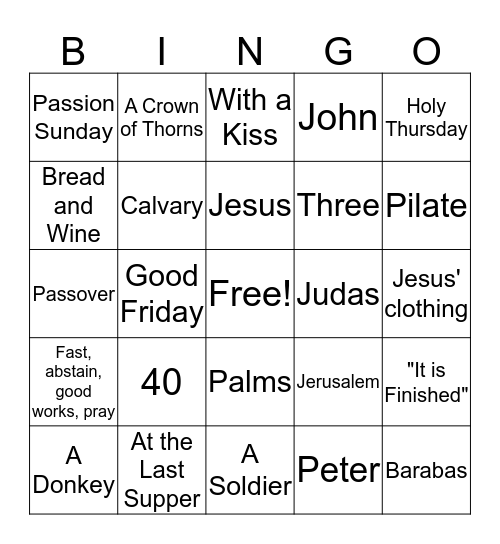 Celebrating Lent Bingo Card