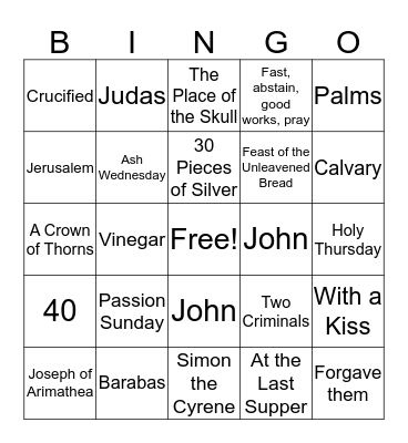 Lent Bingo Card