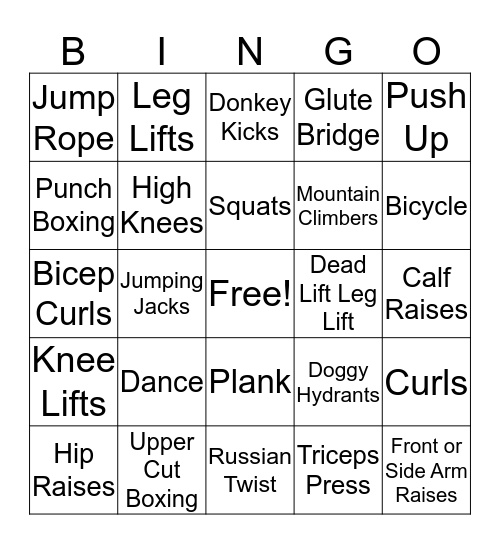 Fitness BINGO Card