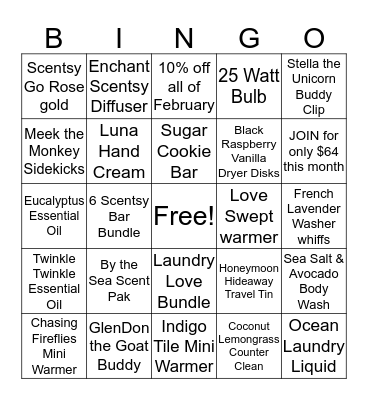Scentsy Bingo  Bingo Card