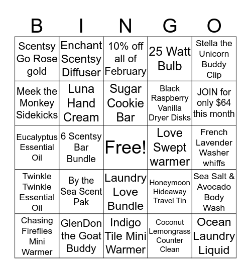 Scentsy Bingo  Bingo Card