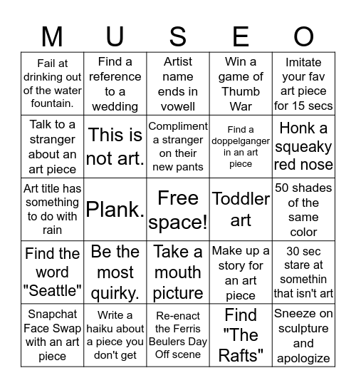 Contemporary Art Museo Bingo Card