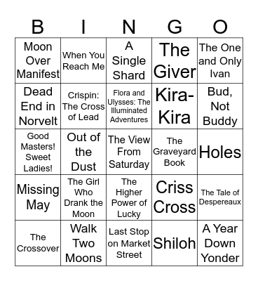 Newbery Bingo  Bingo Card