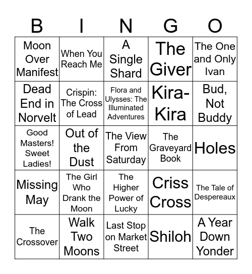 Newbery Bingo  Bingo Card