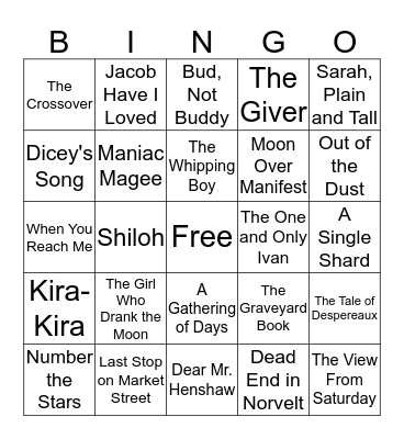 Newbery Bingo  Bingo Card