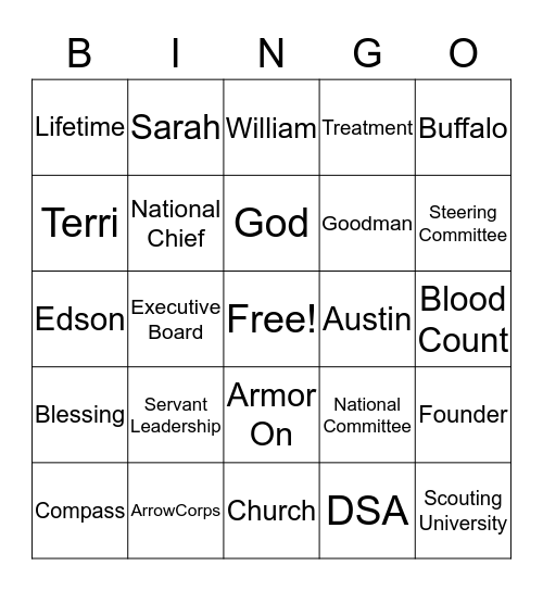 Brad Haddock Lifetime Achievement Award Bingo Card