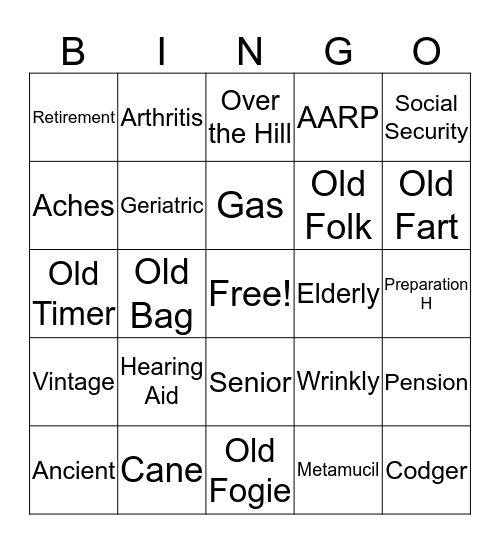Over the Hill Bingo Card