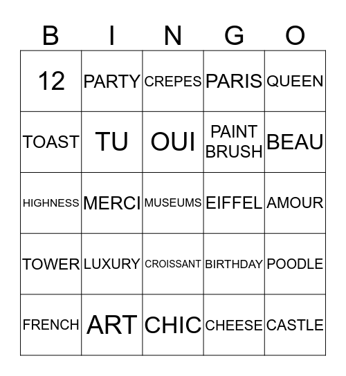 Bonjour Bingo Card