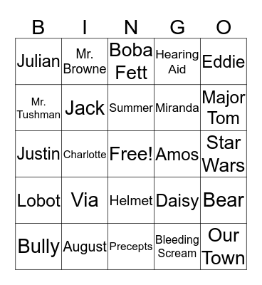 Wonder Bingo Card