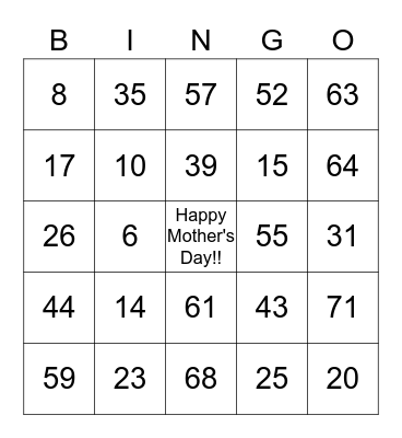 Mother's Day Bingo Card