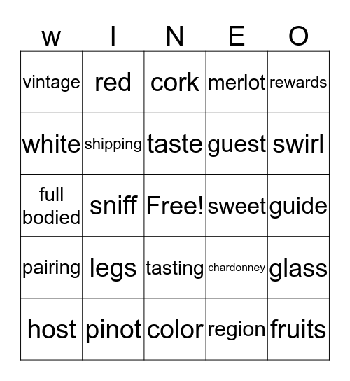 WINE-O Bingo Card