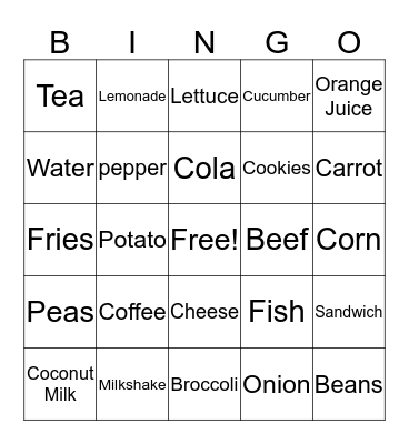 Food and Drinks  Bingo Card