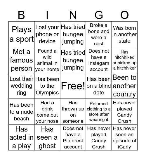 Get To Know You Bingo Card