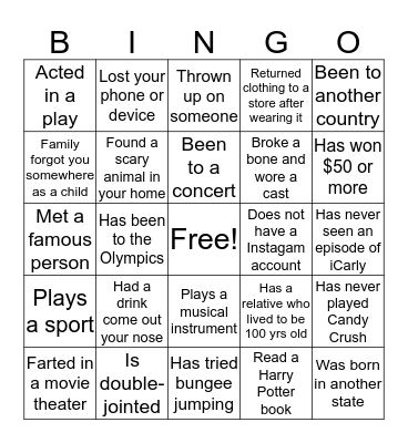 Get To Know You Bingo Card