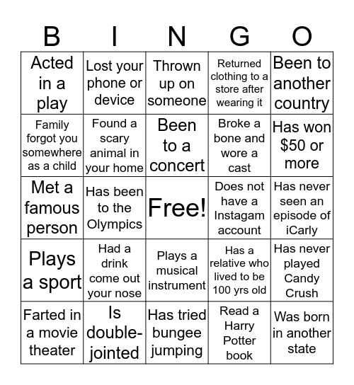 Get To Know You Bingo Card