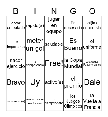 Spanish 2.1 Vocabulary Bingo Card