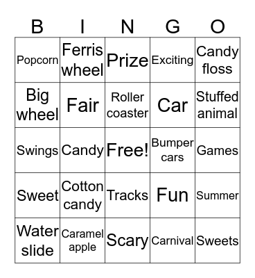 Theme Park Bingo Card