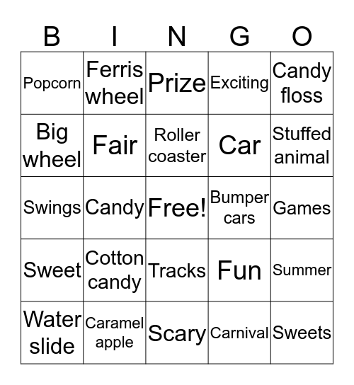 Theme Park Bingo Card